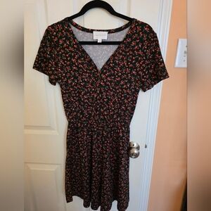 French Grey Black and Red Floral Mini Dress